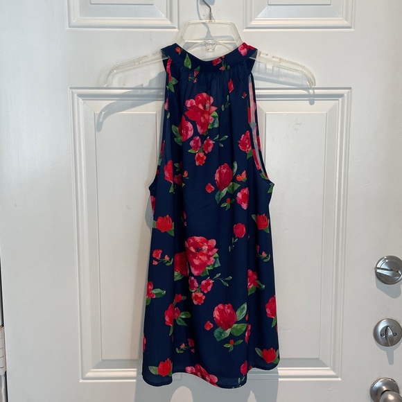 Mud Pie Rose Flower High-Neck Sleeveless Top Size Small, Navy Blue Tassels - Picture 8 of 9